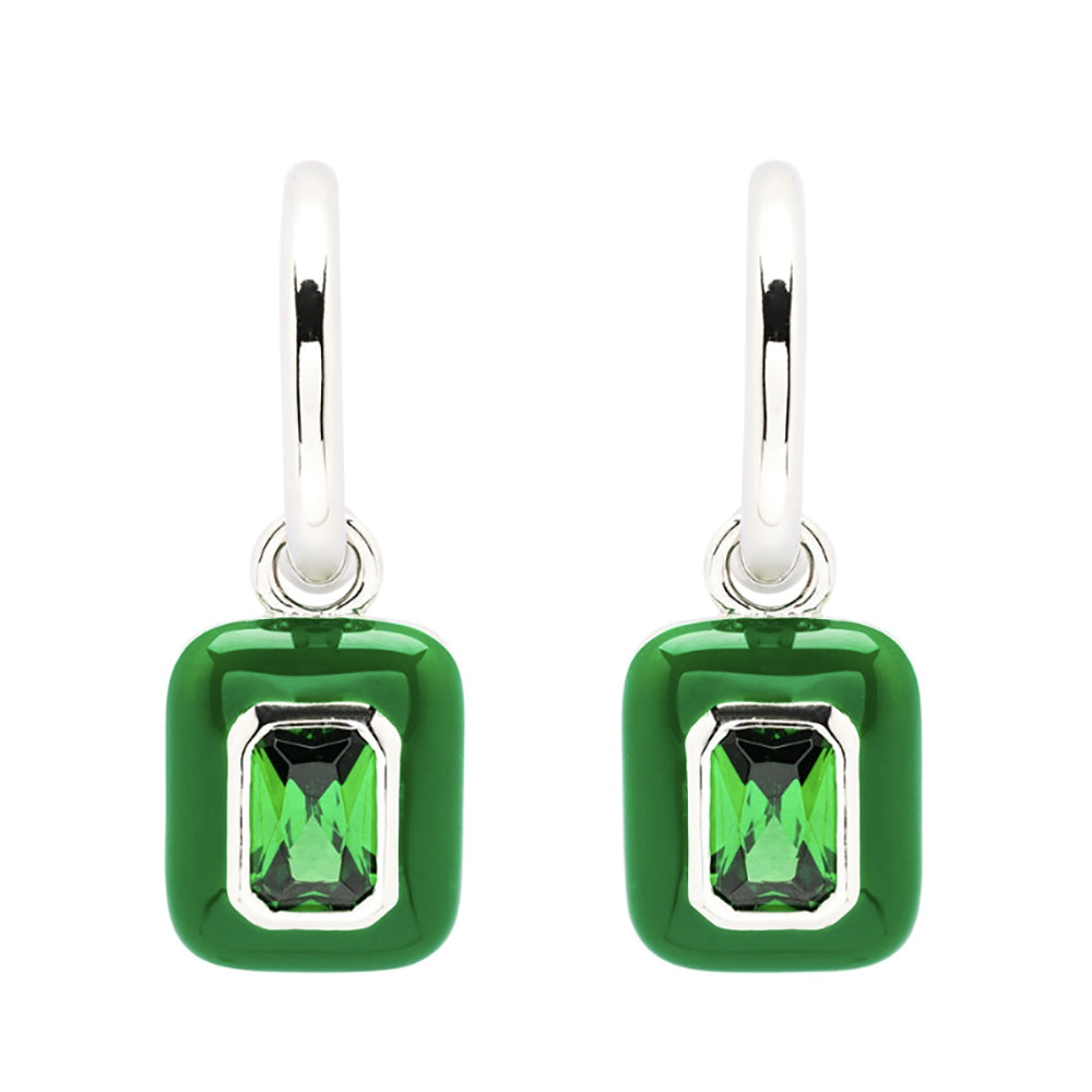 Sterling Silver Earrings with Enamel and Emerald