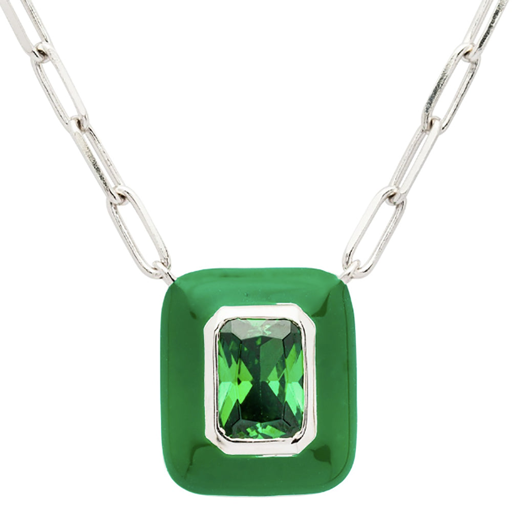 Sterling Silver Necklace with Enamel and Emerald