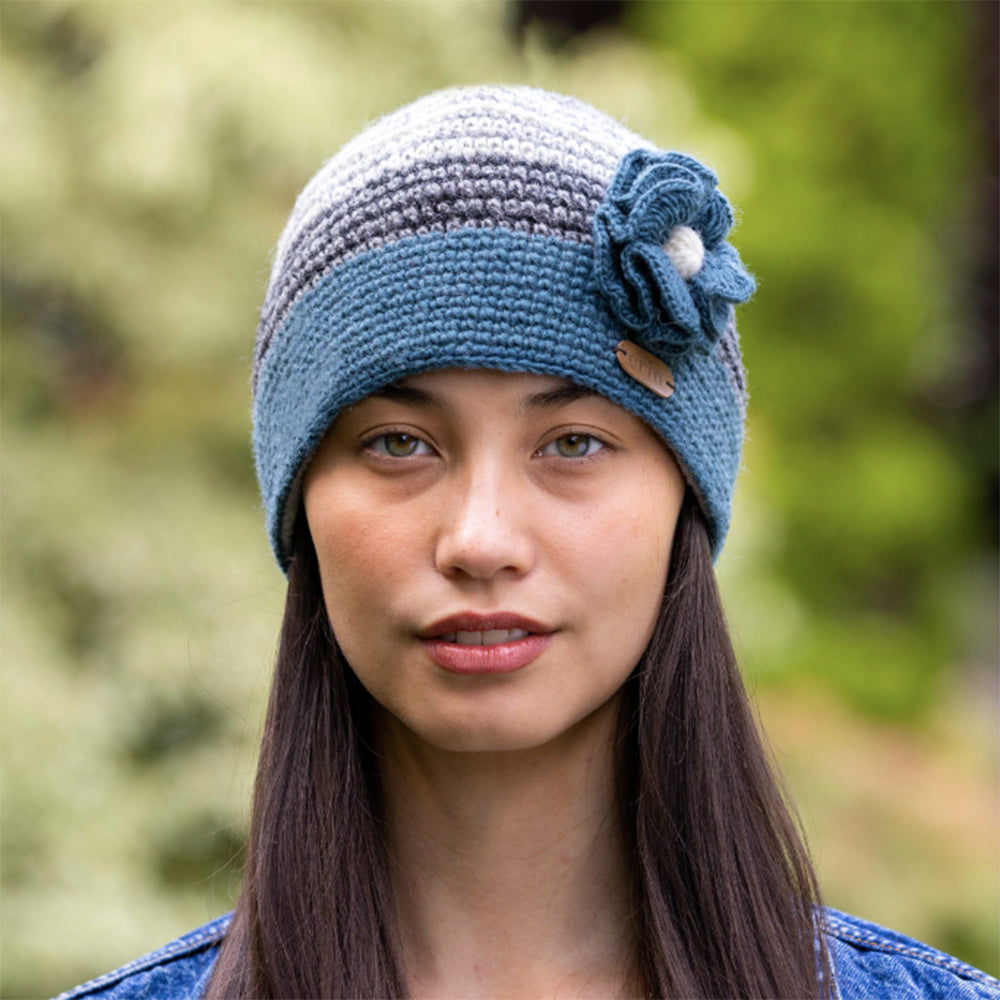 Blue Crochet Hat with Flower by Erin Knitwear