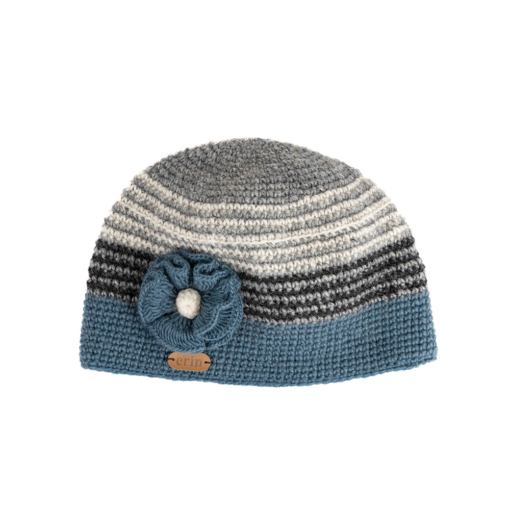 Blue crochet flower hat by Erin Knitwear