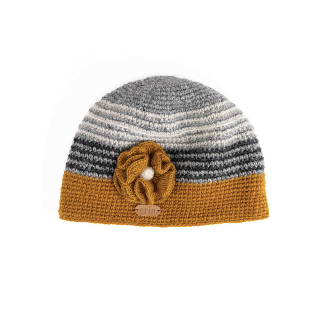 Erin Knitwear Crochet Hat with Flower - Mustard