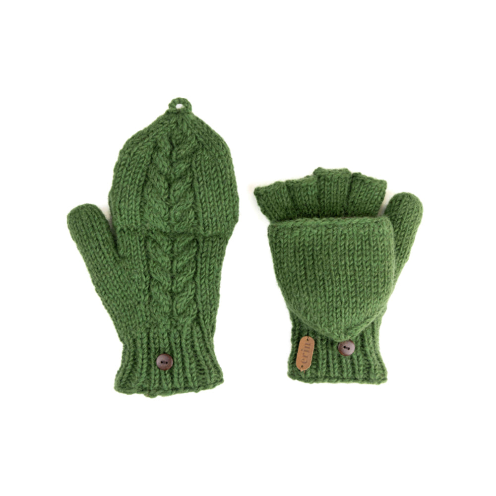 Green knit Hunter gloves by Erin Knitwear