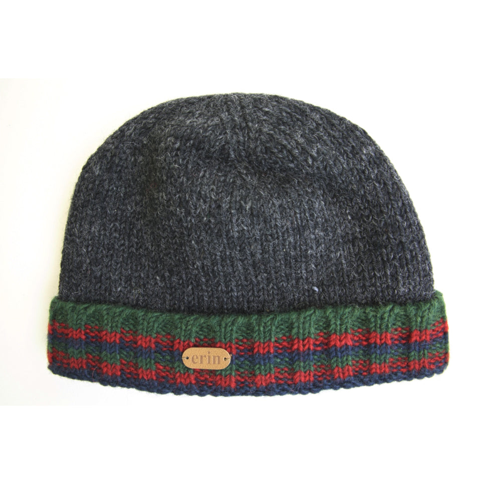 Erin Knitwear Charcoal Green Ribbed Turn-Up Hat