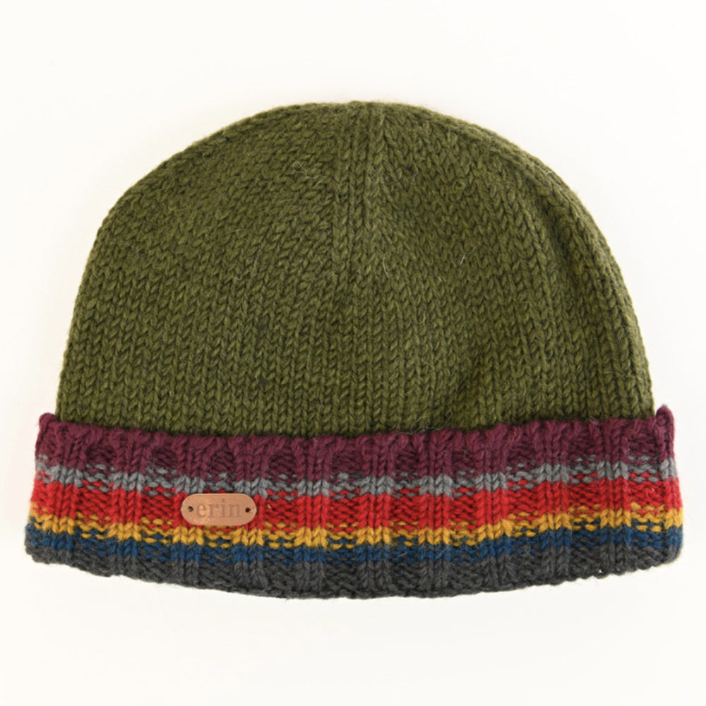 Khaki Rib Knit Turn Up Hat by Erin Knitwear