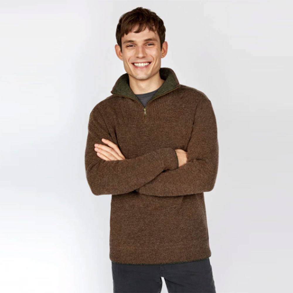 Ireland's Eye Earth Brown Half-Zip Sweater on Man