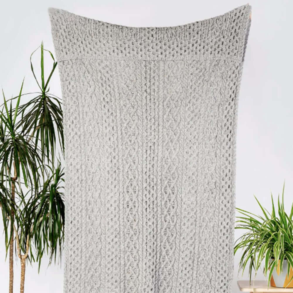 Light grey Aran knit blanket from Ireland's Eye Knitwear