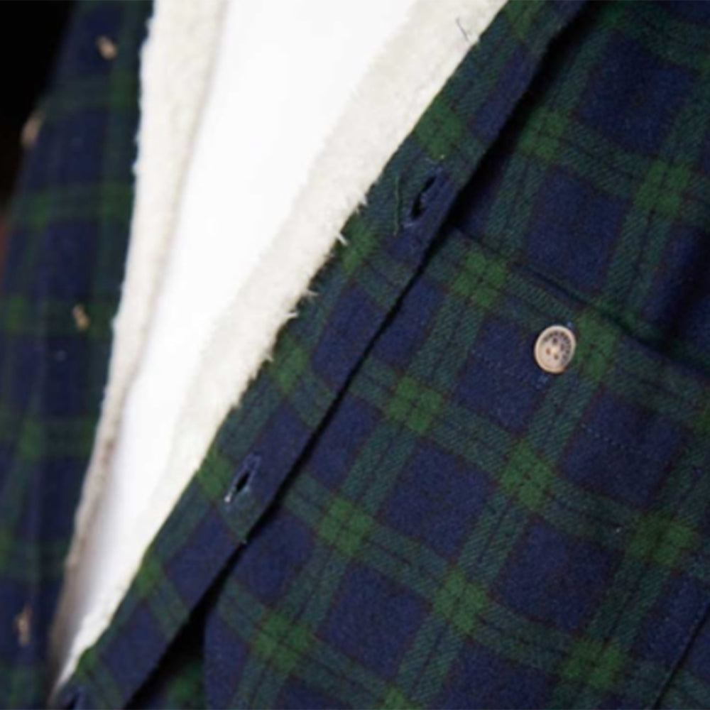 fleece lined green and navy check shirt