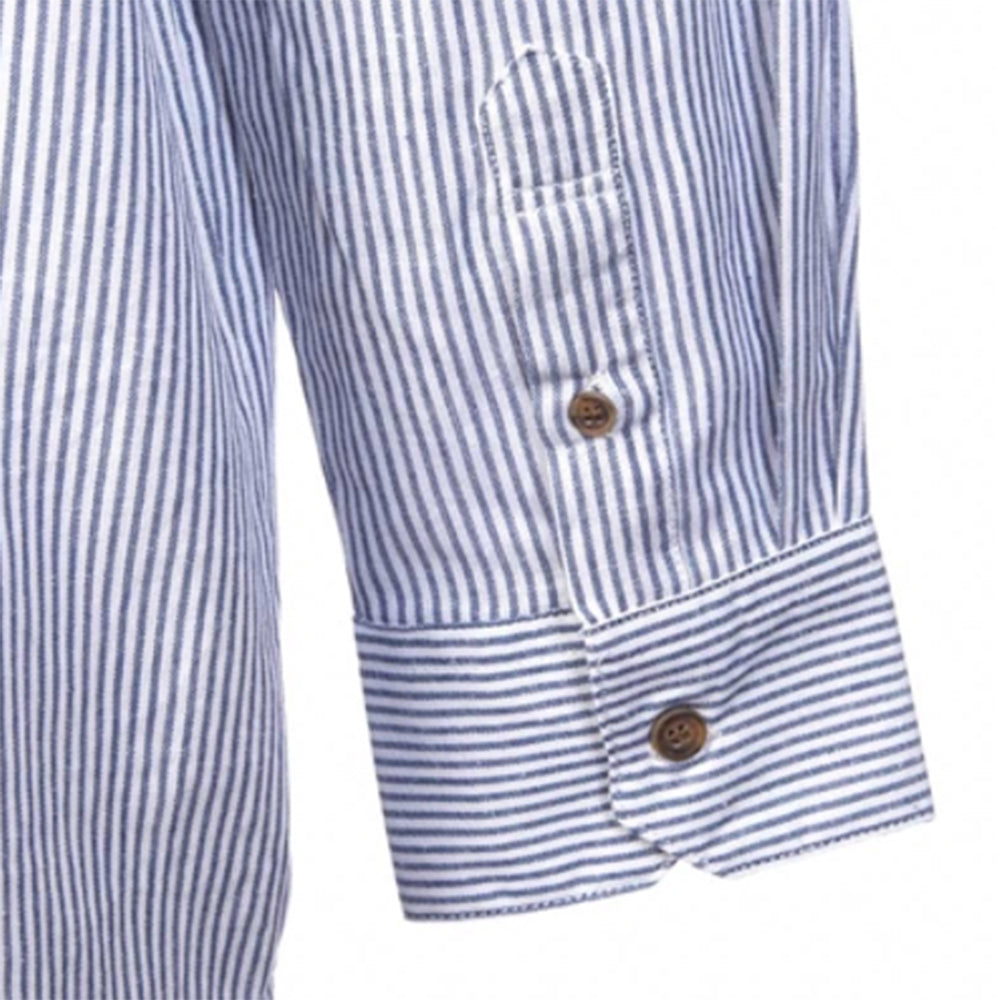 irish linen grandfather shirt with blue pinstripe