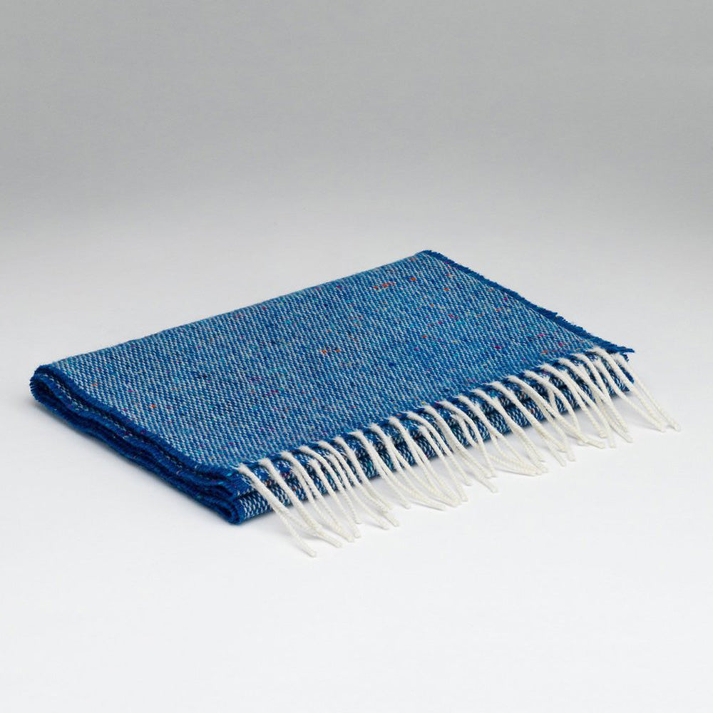 lambswool tweed scarf in ocean blue