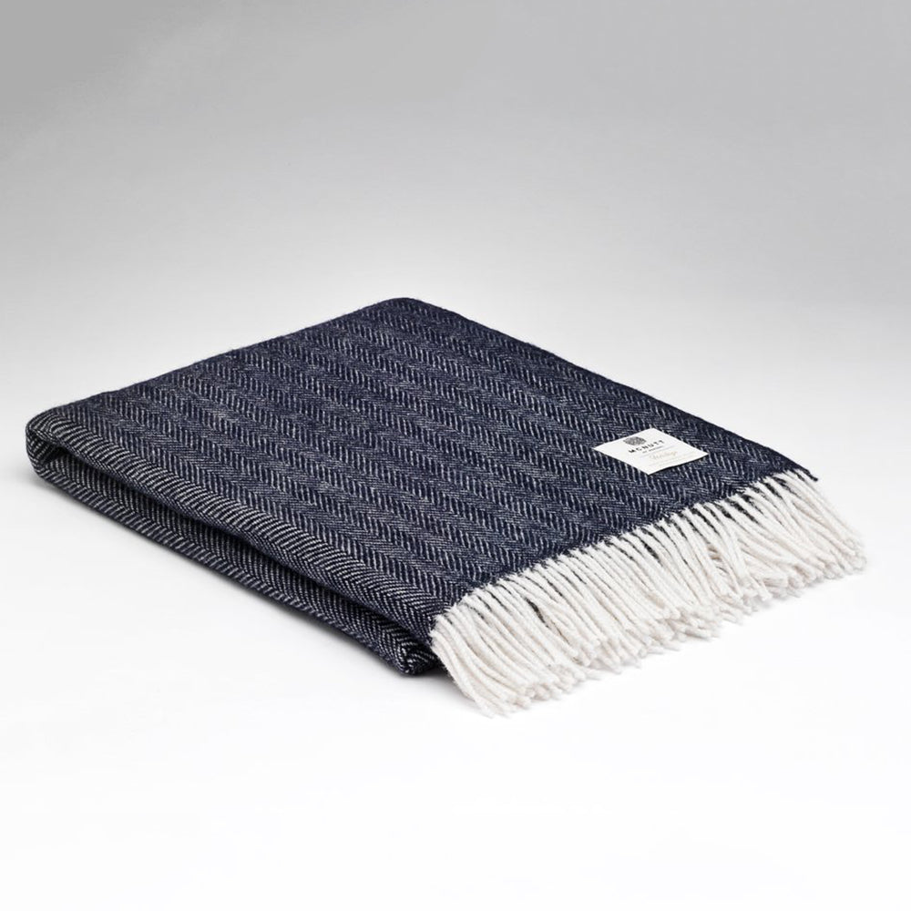 irish wool blanket in midnight herringbone#