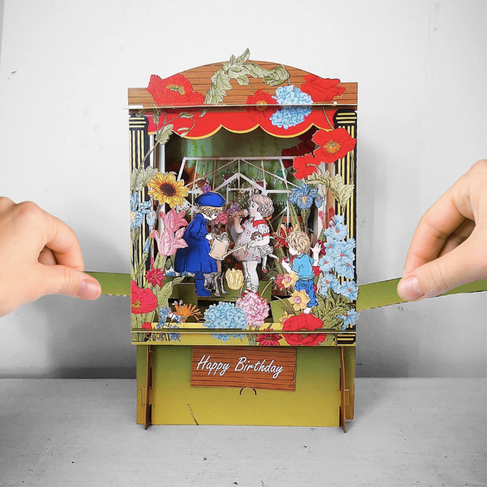 IDH_PT020 - Pop-up birthday card with garden scene.