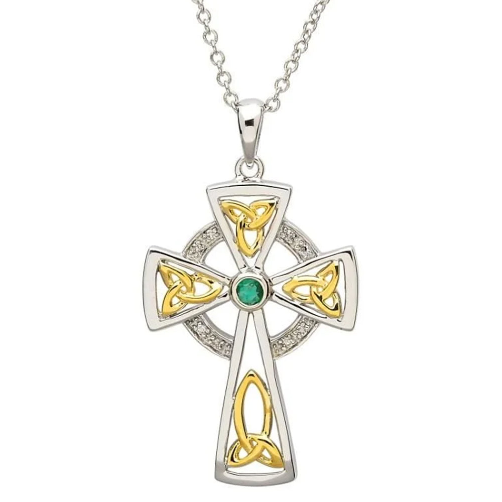 Sterling silver Celtic cross pendant with emerald