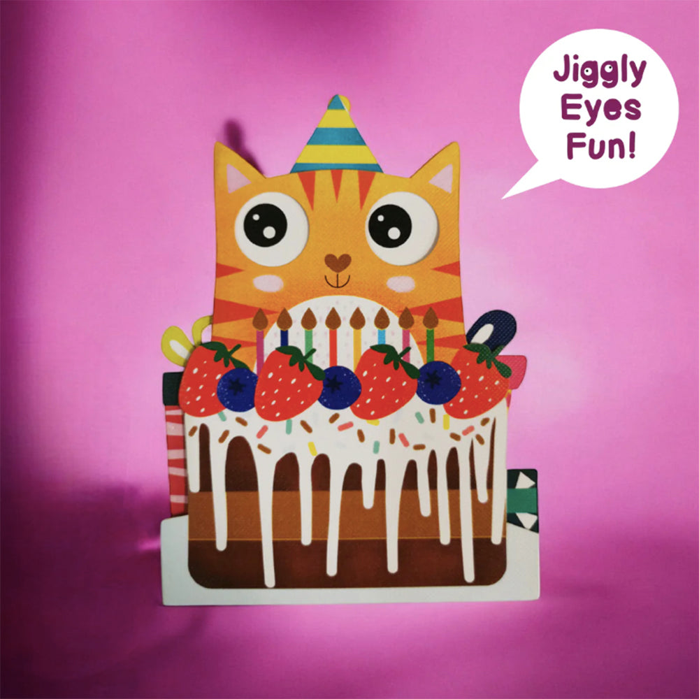 Cat birthday cake with jiggly eyes