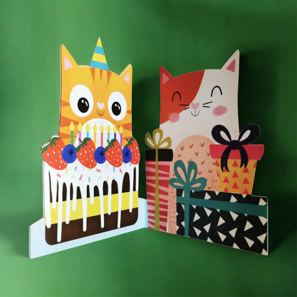 Birthday card with cat and gifts
