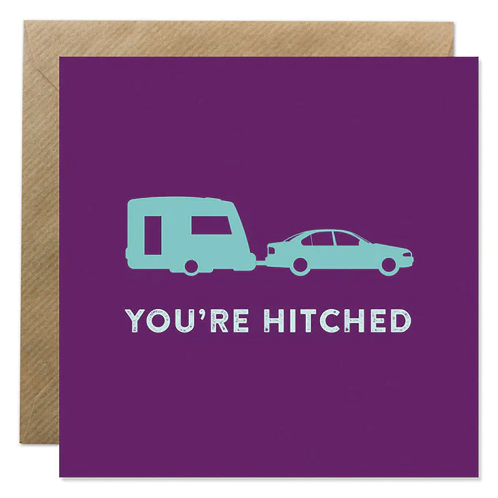 You're Hitched wedding card with car and caravan