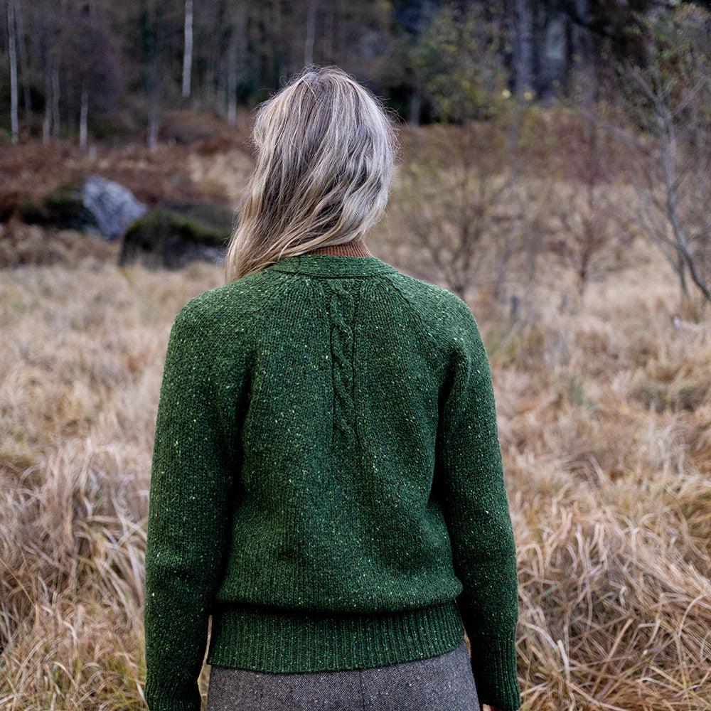 Raglan Cardigan With Cable Detailing in Shamrock