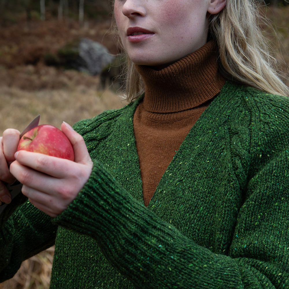 Raglan Cardigan With Cable Detailing in Shamrock