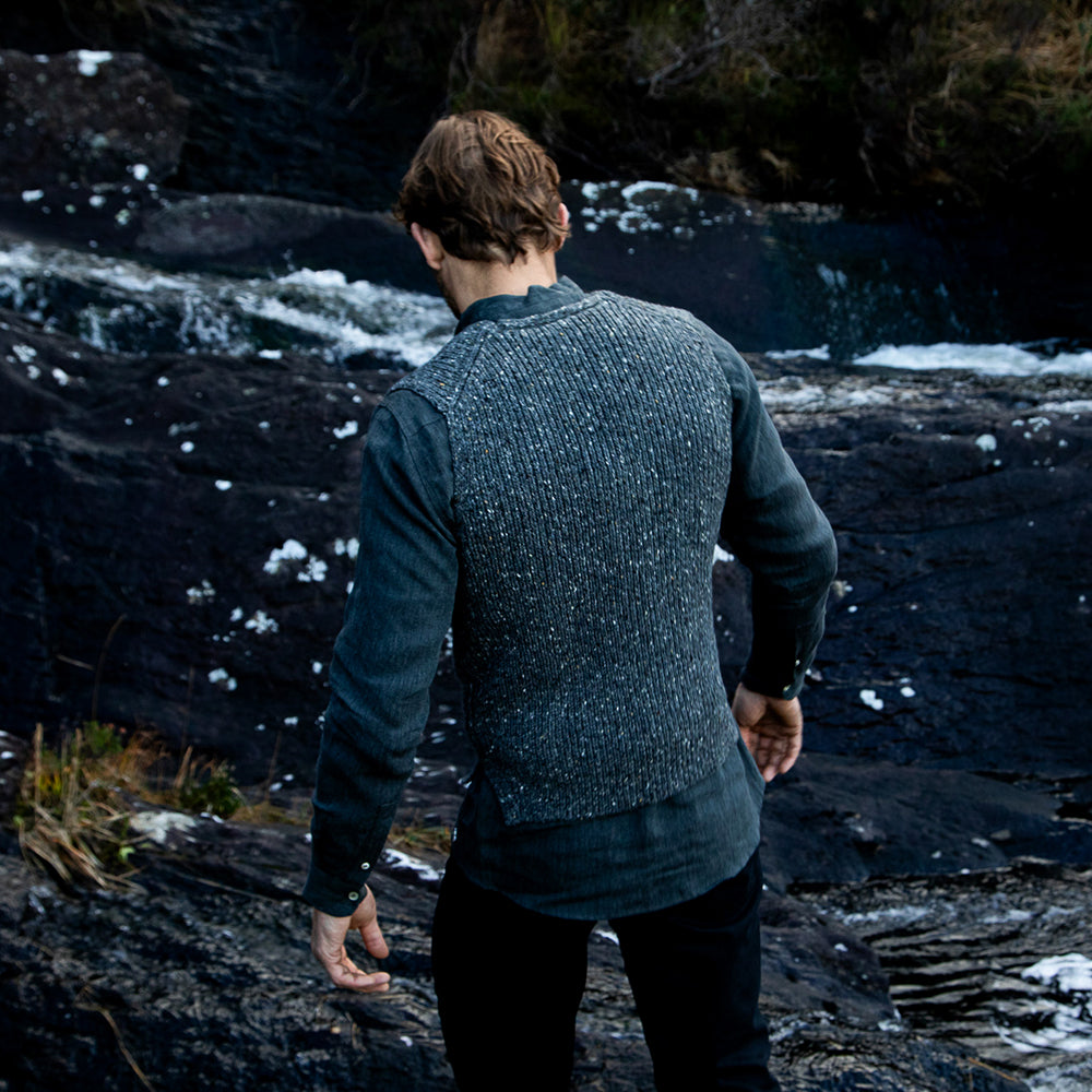 Ribbed Button Waistcoat In Steel Wool