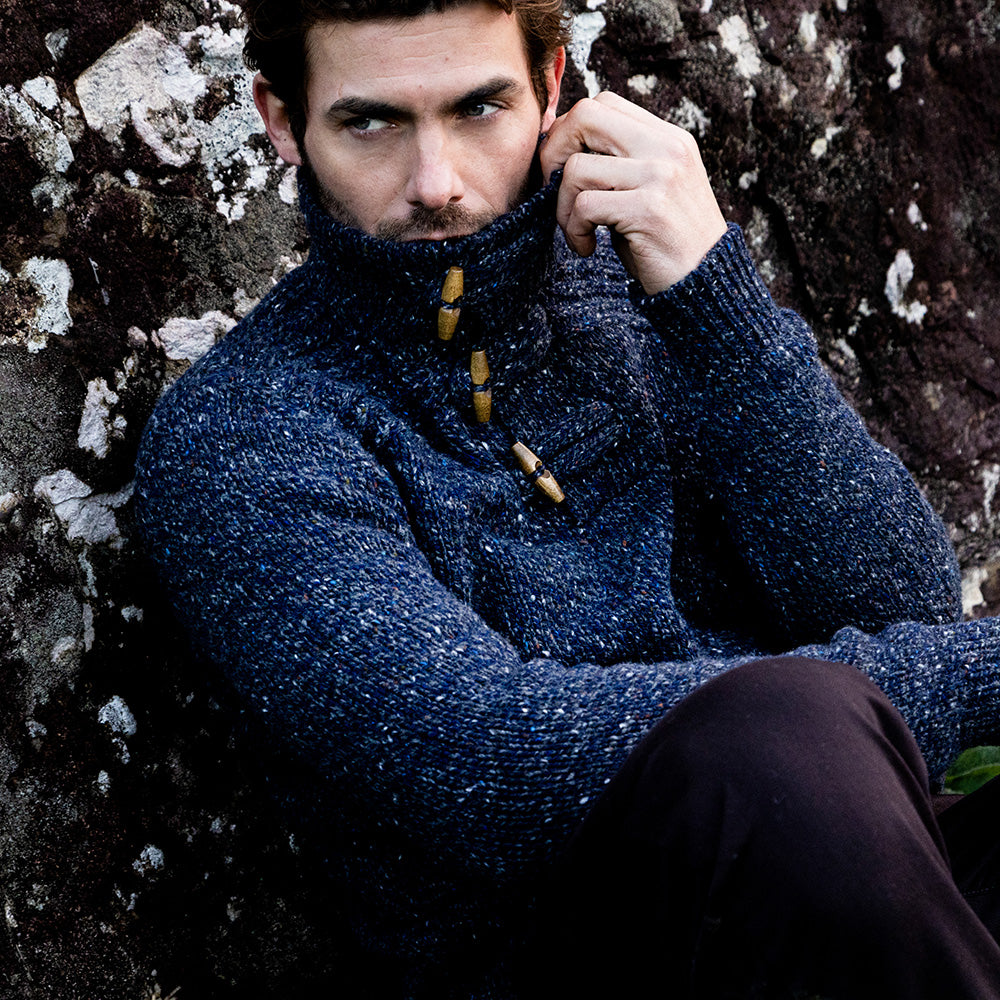 Toggle Button Collar Sweater In Navy Slate