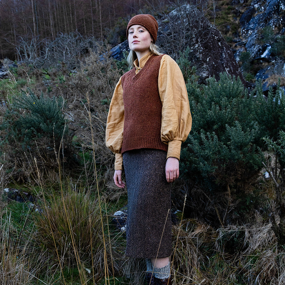 V Neck Slipover With Side Slits in Copper