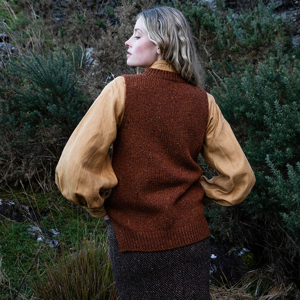 V Neck Slipover With Side Slits in Copper