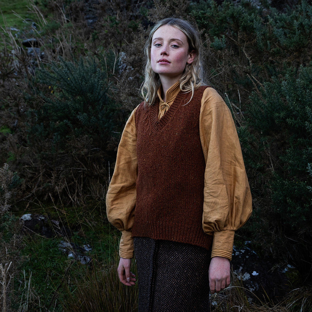 V Neck Slipover With Side Slits in Copper