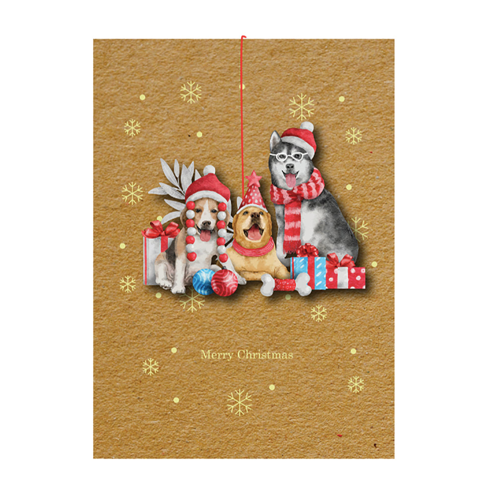 Alljoy Christmas card with dogs in Santa hats
