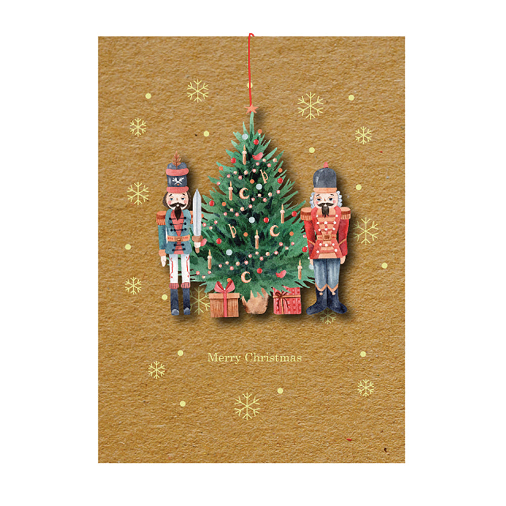 Alljoy Christmas card with soldiers and tree ornament