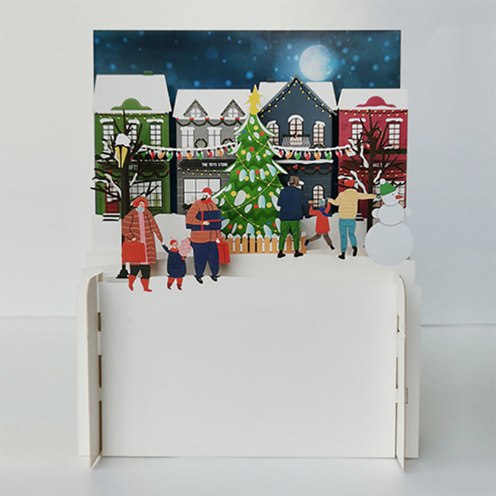 Christmas Card With Town Scene And Snow