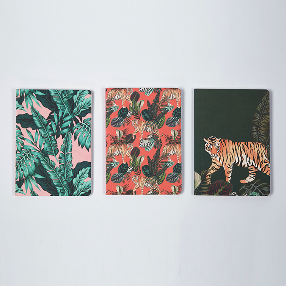 Alljoy jungle notebooks, set of 3 with tiger and tropical leaf designs