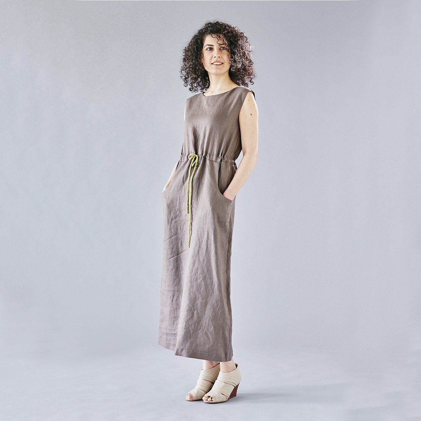 Maxi Length Drawstring Linen Dress