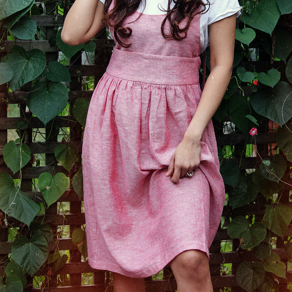 Red Pinafore Dress with Pockets 