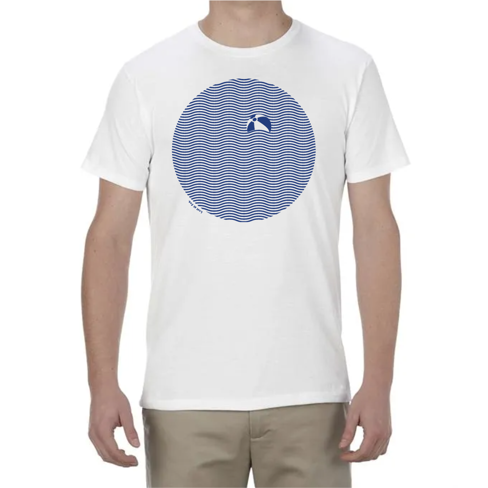 White IDH T-shirt with blue circle design