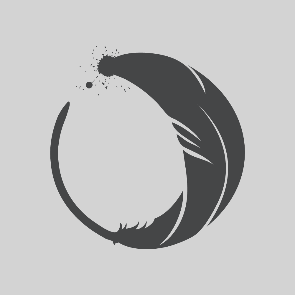 Stylized quill feather in a circle