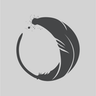 Stylized quill feather in a circle