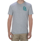 Grey T-shirt with teal 84 logo
