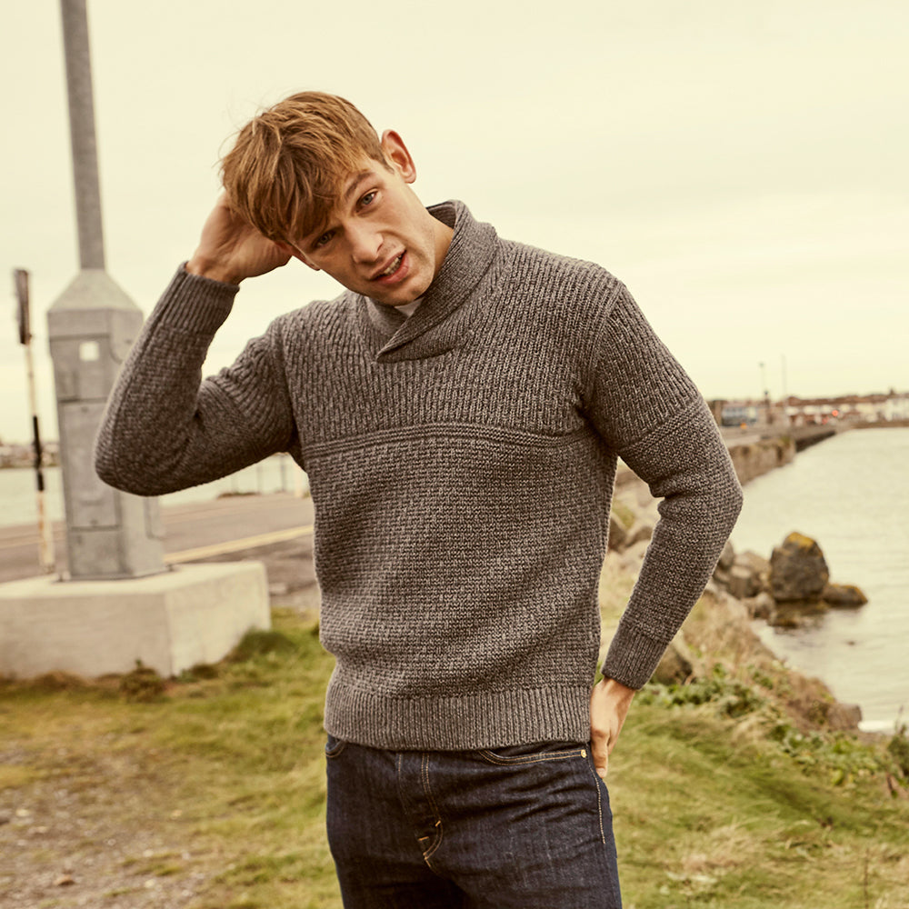 Fanore Textured Shawl Collar Sweater – Irish Design House