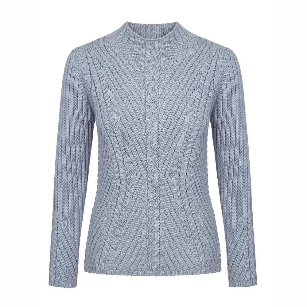 Dove Grey Funnel Neck Cable Knit Sweater