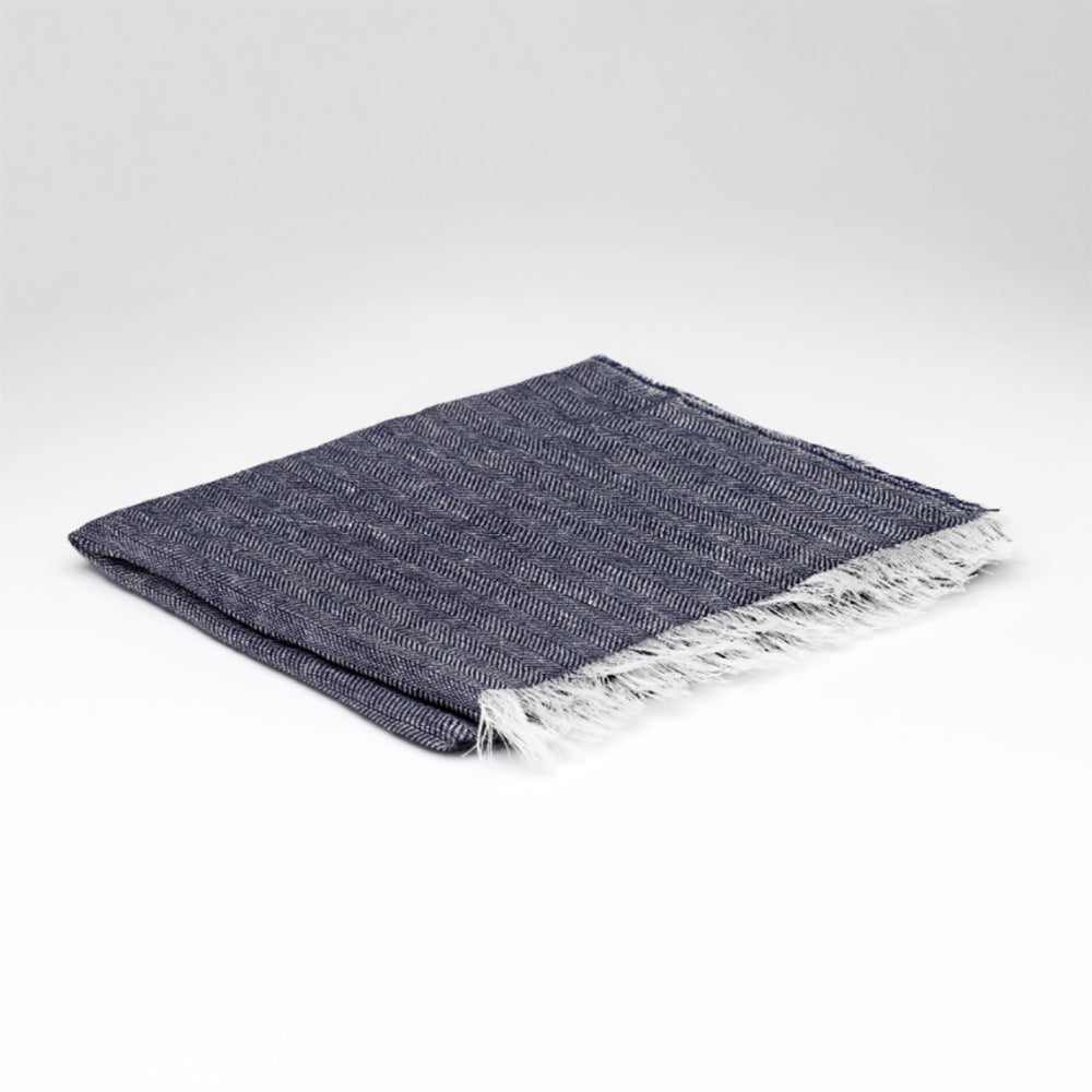 Navy Herringbone Irish Linen Pashmina