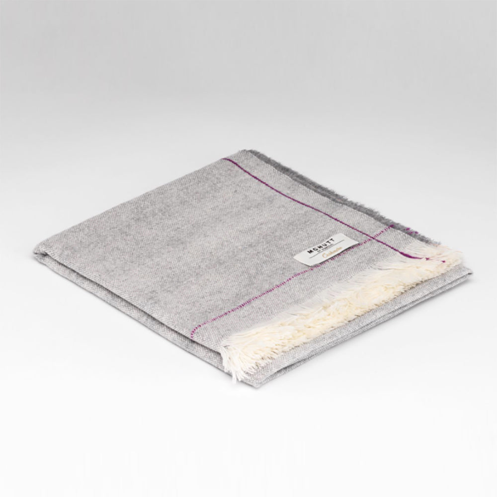 Silver With Raspberry Line - Cashmere Lambswool Scarf 