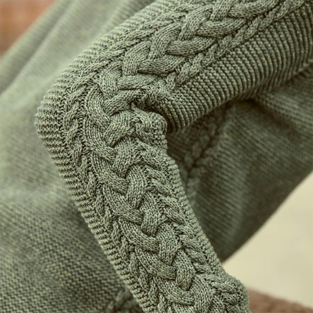 Millford sweater sleeve detail with cable knit design