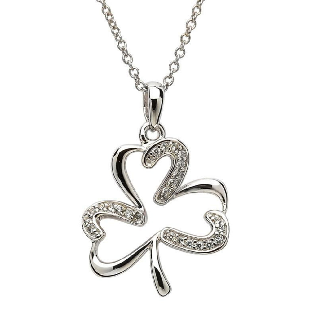 Irish Made Crystal Silver Shamrock Necklace Toronto
