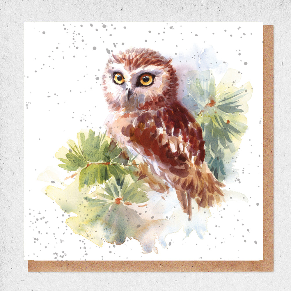Watercolor owl on a branch