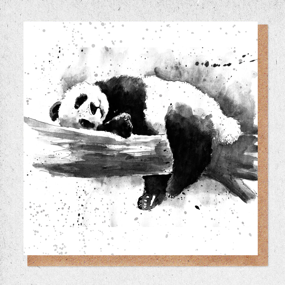 Watercolor panda sleeping on a branch
