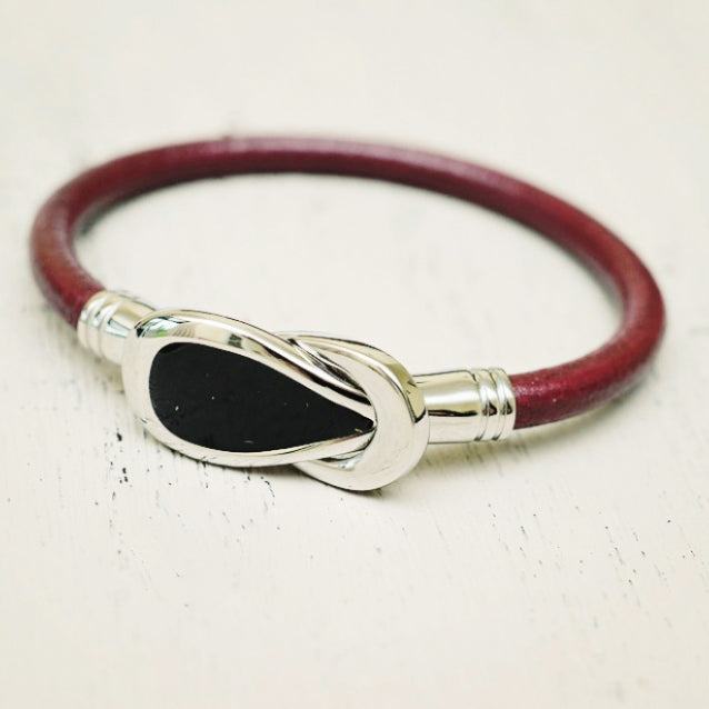 Black Pearl Bracelet with Red Leather