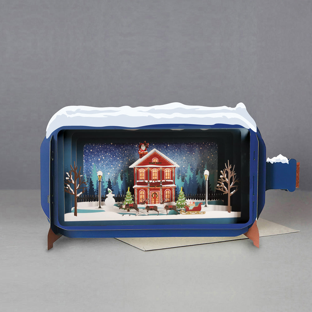 Santa on roof Christmas scene card