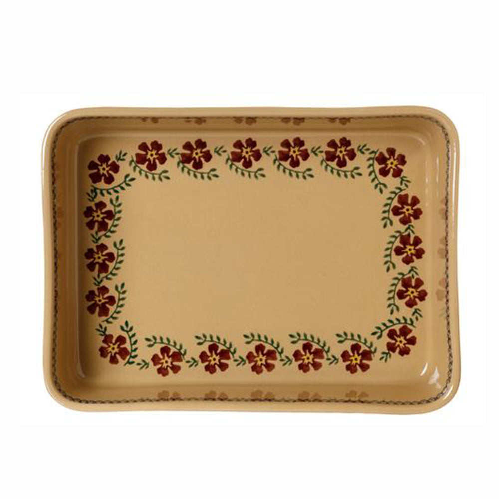Large rectangular Old Rose spongeware oven dish
