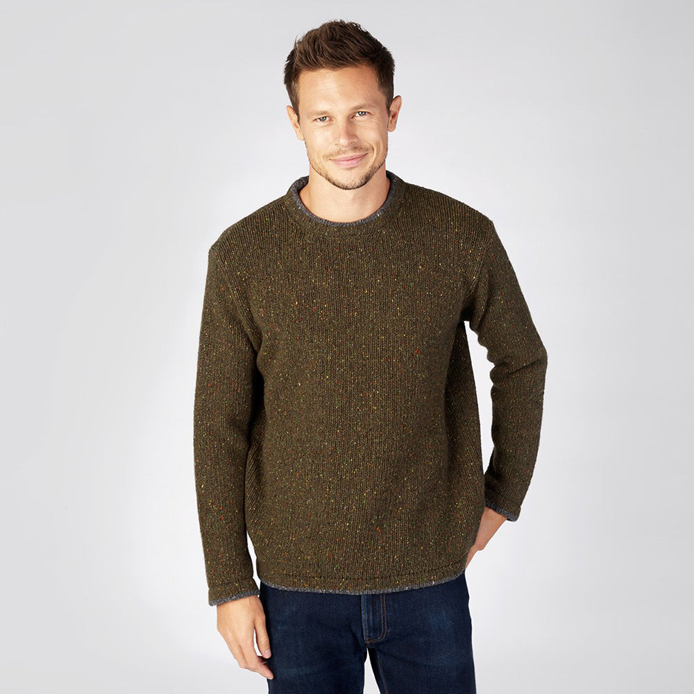 Man wearing Roundstone Loden sweater