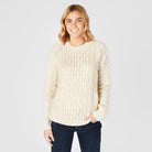 ladies aran crew neck sweater in natural colour