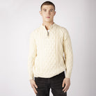 aran zip neck sweater in colour natural
